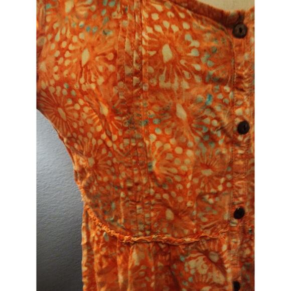 Bali Batiks Indonesia Hand Painted Resort Wear XL Orange Sun Dress Knee Length - Picture 3 of 7